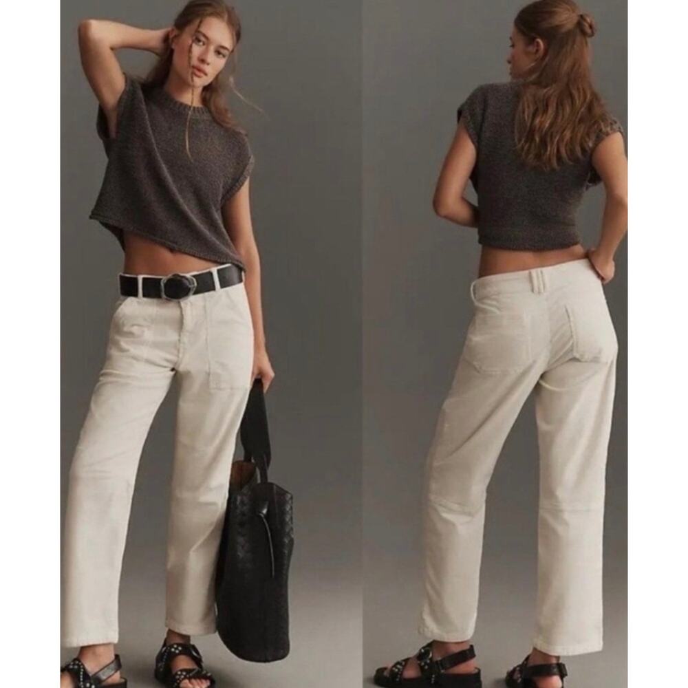 Anthropologie Pilcro The Wanderer Corduroy Utility Pants Ivory Cream Size 27 - Picture 2 of 15